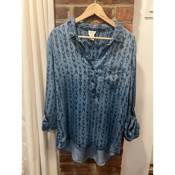 Women’s Andrea Jovine Boho Southwestern Print Chambray TunicTop XL - Picture 5 of 6